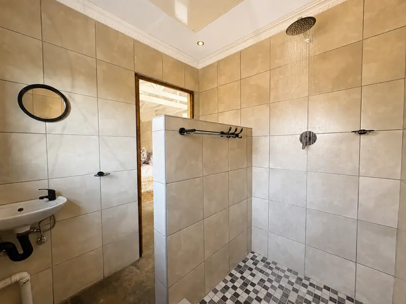 Bathroom with shower in the bush cabin