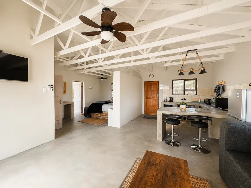 Open-plan living area in the Sunset Cabin